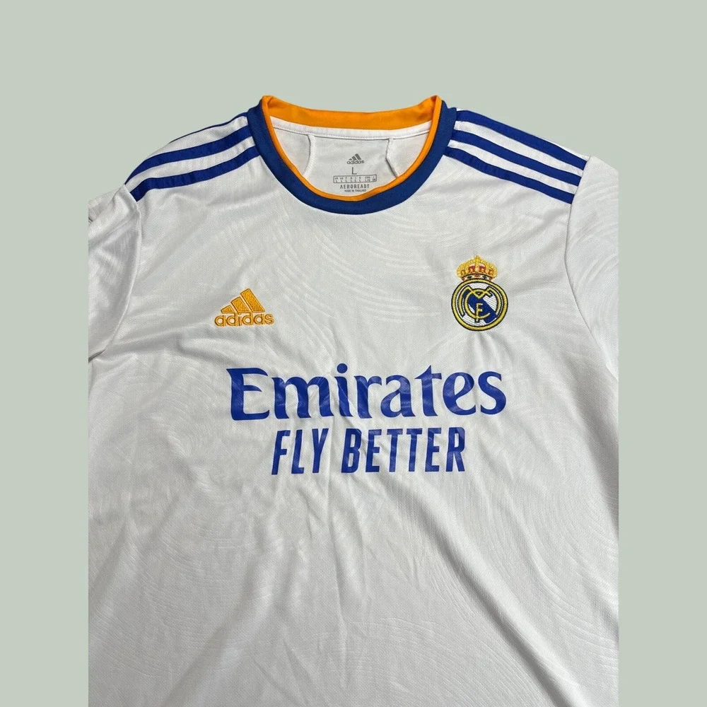Adidas Real Madrid 2021-22 Home Jersey White Blue Orange Mens Large Soccer Shirt